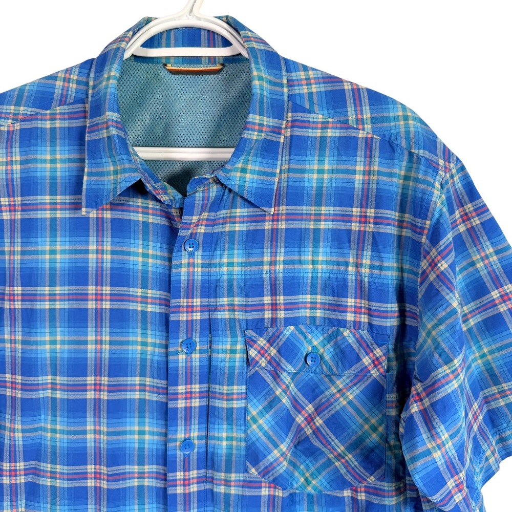 Royal Robbins Button Down Mens L Blue Plaid Short Sleeve Ventilated Hiking Shirt